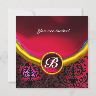 DAMASK GEM STONE MONOGRAM ruby red burgundy Einladung