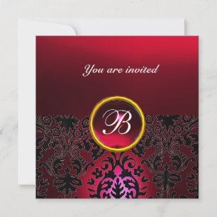 DAMASK GEM STONE MONOGRAM ruby red burgundy Einladung