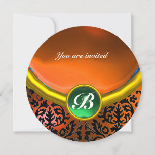 DAMASK GEM STONE MONOGRAMM Orange grün Einladung