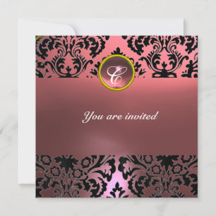 DAMASK GEM STONE MONOGRAMM rosa Einladung