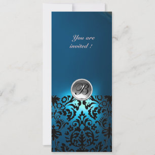 DAMASK GEM STONE MONOGRAMM, weiß blau, aquamarin Einladung