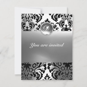 DAMASK GEM STONE MONOGRAMM weiß Einladung