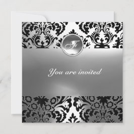 DAMASK GEM STONE MONOGRAMM weiß Einladung