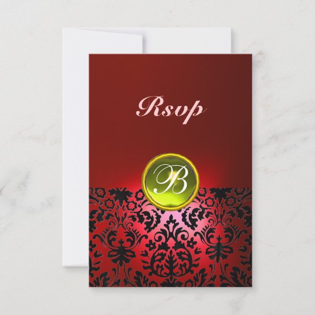 DAMASK GEMME PIERRE MONOGRAMME  Jaune Rouge Rsvp (Devant)