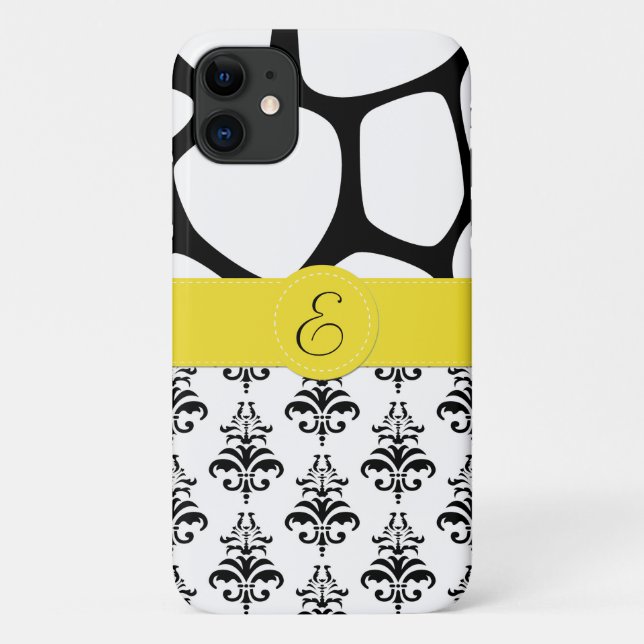 Damask, Giraffe, Schwarzweiß, Monogramm Case-Mate iPhone Hülle (Rückseite)