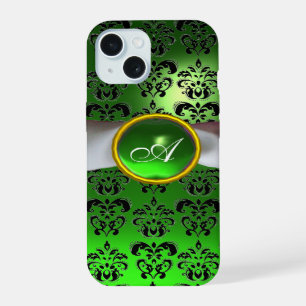 DAMASK GIRLY MONOGRAM ruban vert blanc