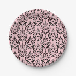 Damask Glam Black Cat | Halloween Paper Plate Pappteller