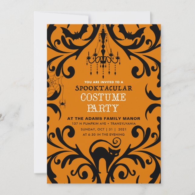 Damask Glam Halloween Costume Party Invitation (Devant)