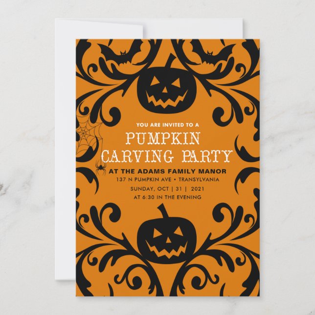 Damask Glam Halloween Pumpkin Carving Einladung (Vorderseite)