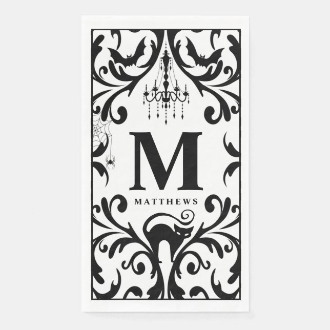 Damask Glam Monogram Halloween Serviette (Vorderseite)