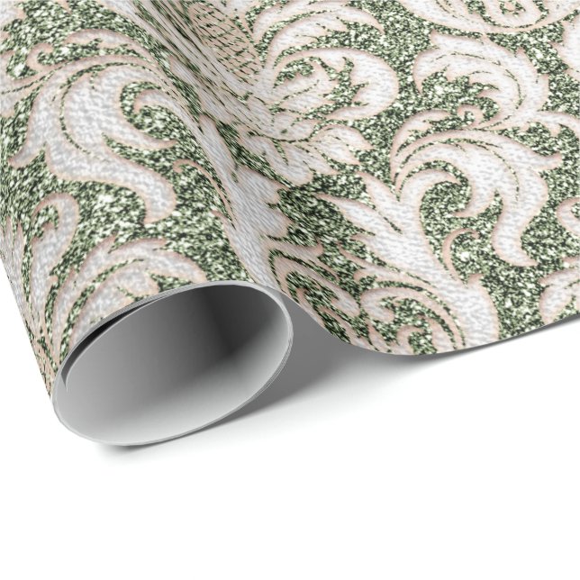 Damask Glitzer Mint Silver Gray Royal Hütte Geschenkpapier (Rolleneckpunkt)