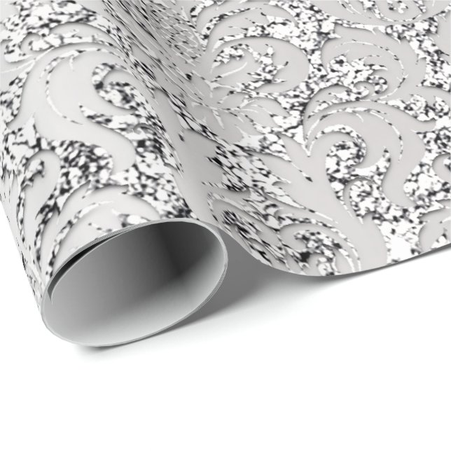 Damask Glitzer Silver Gray Royal Metallic Bridal Geschenkpapier (Rolleneckpunkt)