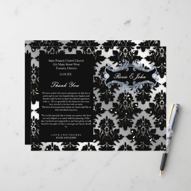 Damask Glitzer Silver Wedding Anniversary Program (Vorderseite/Rückseite Beispiel)