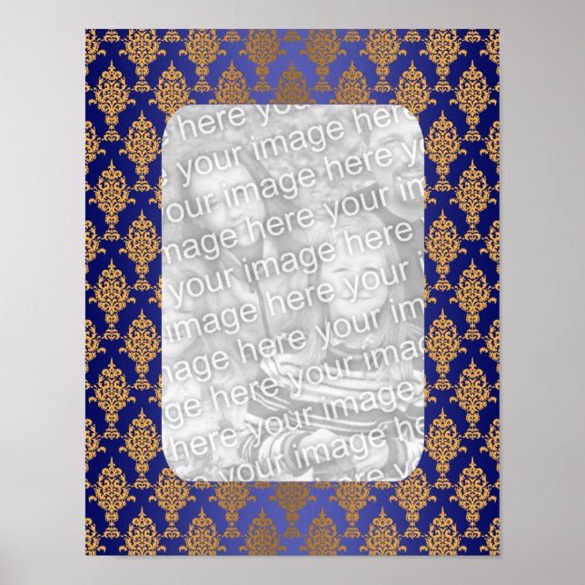 Damask Gold an den Royal Blue Borders Poster (Vorne)