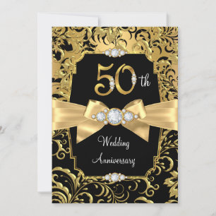 Damask Gold Bow schwarzer Diamant 50 Jahre Einladung
