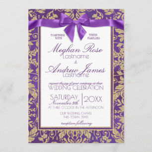 Damask Gold et Royal Purple Invitation Mariage