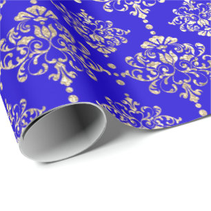 Damask Gold Imitate Royal Metallic Bright Cobalt B Geschenkpapier
