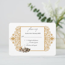 Damask Gold Masquerade RSVP Card