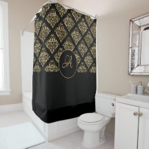 Damask Gold Monogram auf schwarz