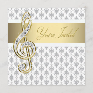 Damask Gold Treble Clef Considérant Invitations