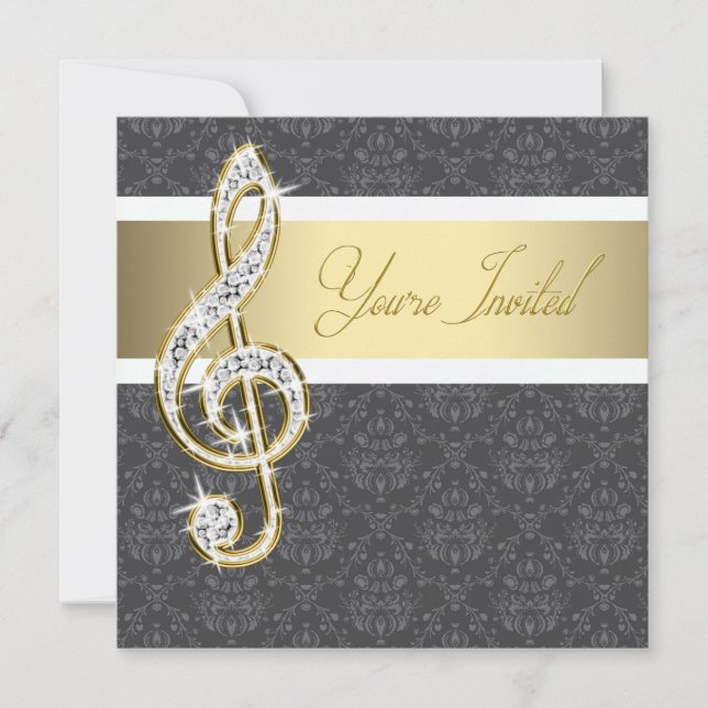 Damask Gold Treble Clef Considérant Invitations (Devant)