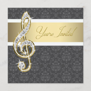 Damask Gold Treble Clef Einladungen