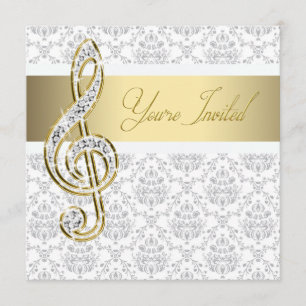 Damask Gold Treble Clef Music Einladungen