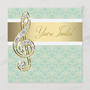 Damask Gold Treble Clef Music Einladungen