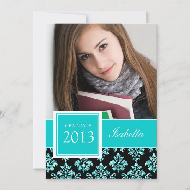 DAMASK GRAD-FOTO FÜR AQUAMARINEN GLITZER EINLADUNG (Vorderseite)
