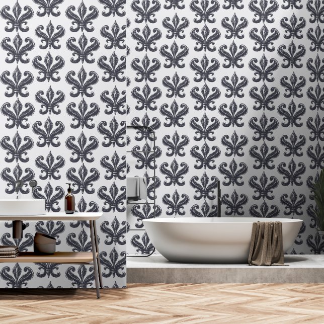 Damask Graphit Tapete (Badezimmer)