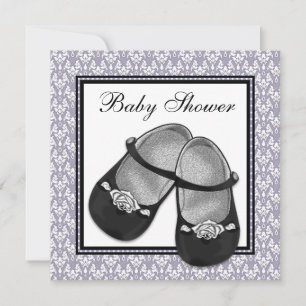 Damask Gray Lila Lavendel Baby Dusche Einladung