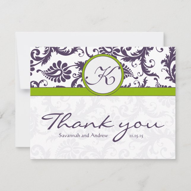 Damask Green & Lapis Purple Mariage Merci (Devant)