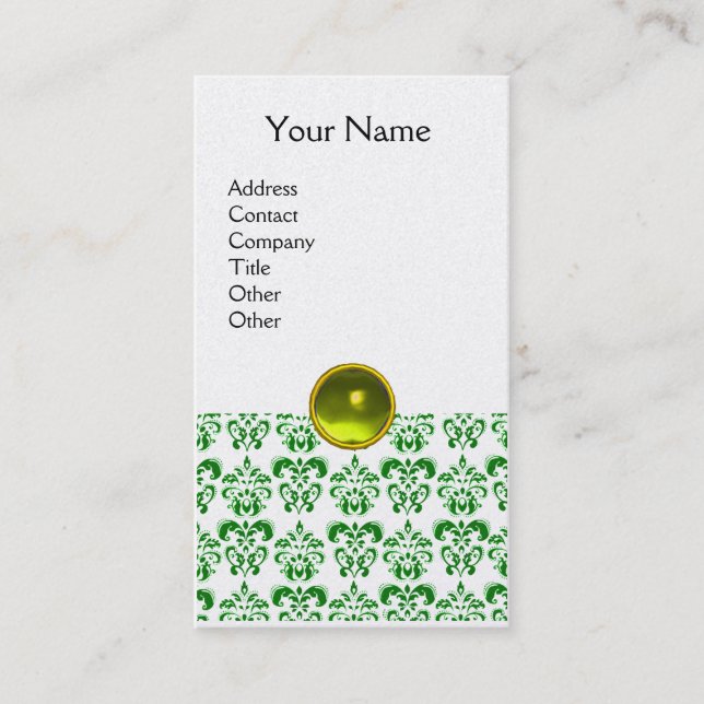 DAMASK GREEN MONOGRAM Edelstein gelbes Platin Visitenkarte (Vorderseite)