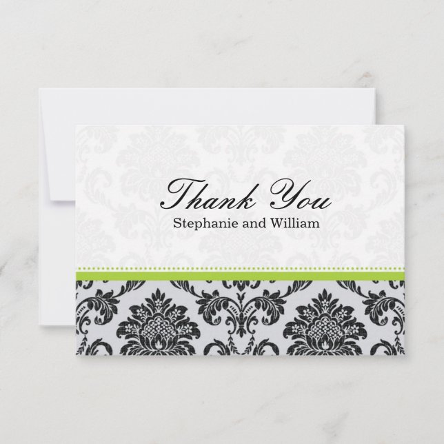 Damask Green Wedding Danke-Card Dankeskarte (Vorderseite)