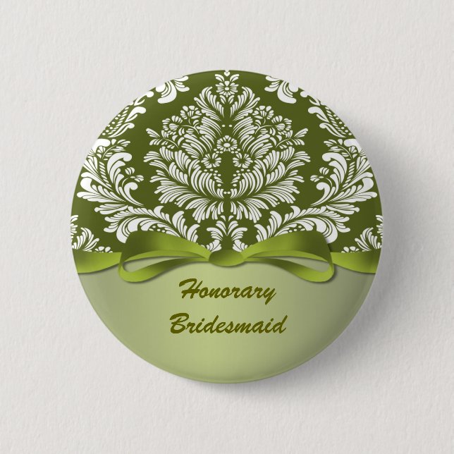 Damask green Wedding Honorar Bridesmaid Button (Vorderseite)