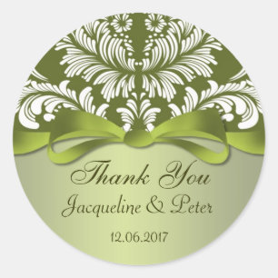 Damask grün und weiß Danke für die Hochzeit Runder Aufkleber