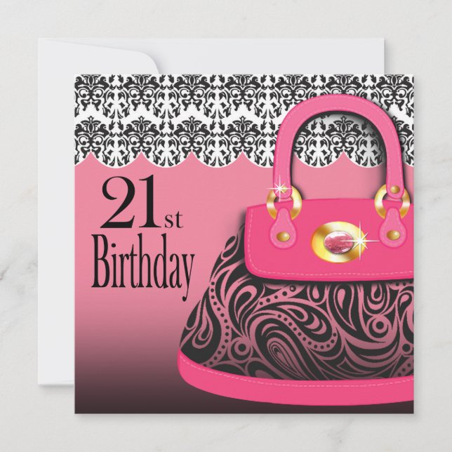 Damask Handtasche Paisley Purse 21. Geburtstag Einladung (Vorderseite)