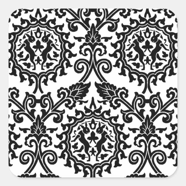 Damask Hare Pattern Quadratischer Aufkleber (Vorderseite)