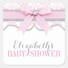 Damask Heart Pink Ribbon Babyaufkleber Quadratischer Aufkleber