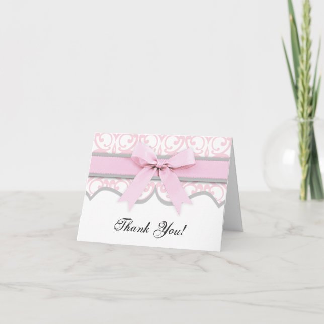 Damask Heart Pink Ribbon Babydusche Danke (Vorderseite)