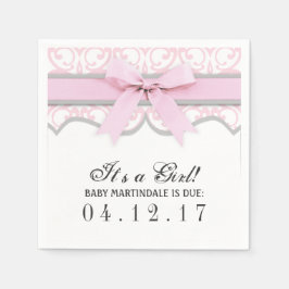 Damask Heart Pink Ribbon Babydusche Napkin Serviette