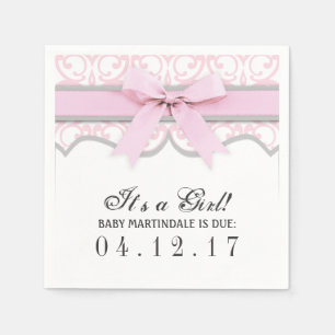 Damask Heart Pink Ribbon Babydusche Napkin Serviette