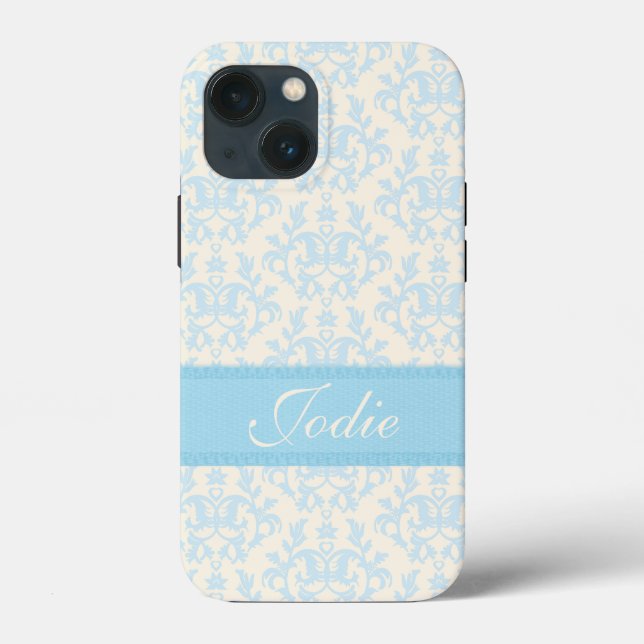 Damask, hellblau und creme Gehäuse Case-Mate iPhone Hülle (Rückseite)