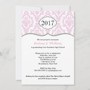 Damask High School Abschluss Einladung Rosa & Grau