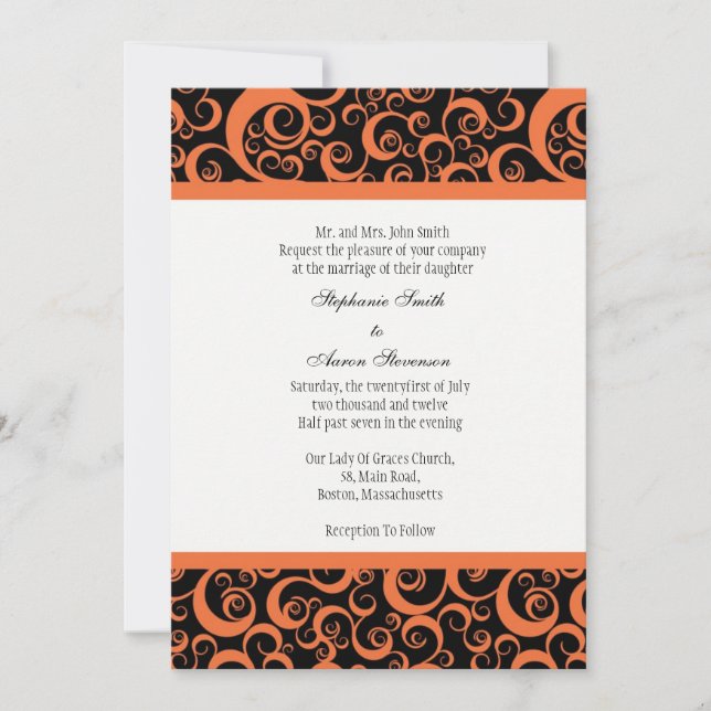 Damask Hochzeit Einladung mit Orange (Vorderseite)