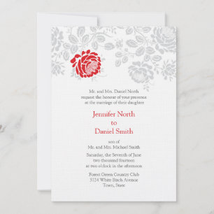 Damask Hochzeiten rot und grau Einladung