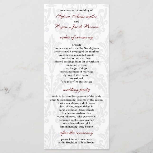 Damask Hochzeitsprogramm Programm (Vorderseite)