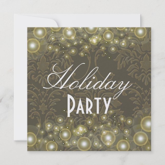 Damask Holiday Einladungen, Champagnerblasen Einladung (Vorderseite)