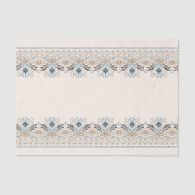 Damask Ikat Embroidery Boho Light Blue Decoupage Seidenpapier (Vorderseite)