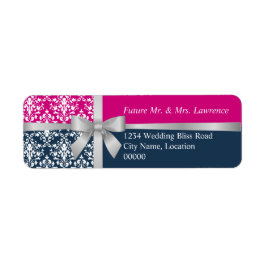 Damask Imitate Silber Ribbon Navy Blue Fuchsia Lab